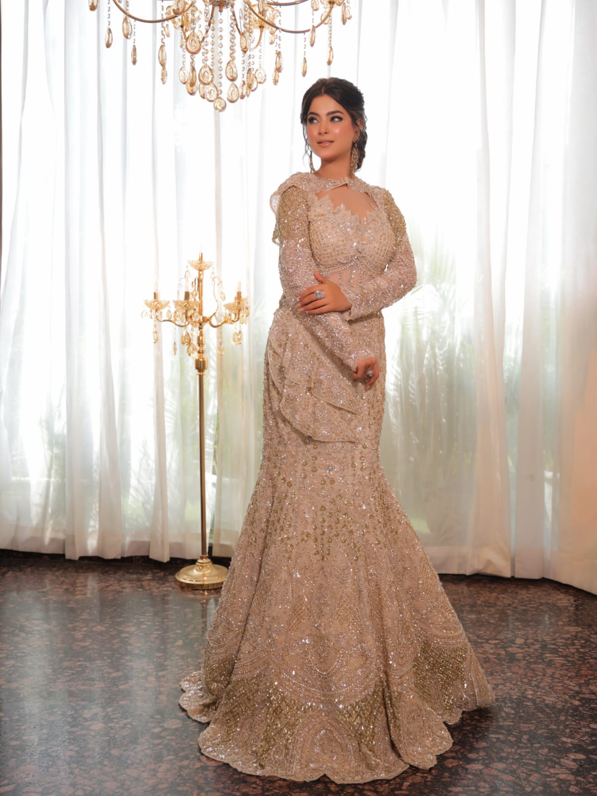 Champagne Gold Heavily Embellished Mermaid Gown