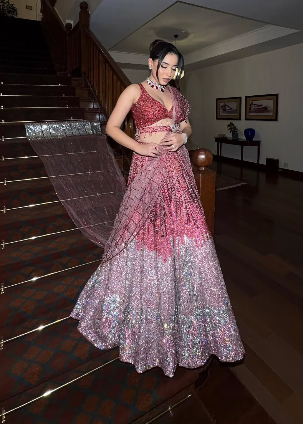 Rose Ombré Sequined Designer Lehenga Set