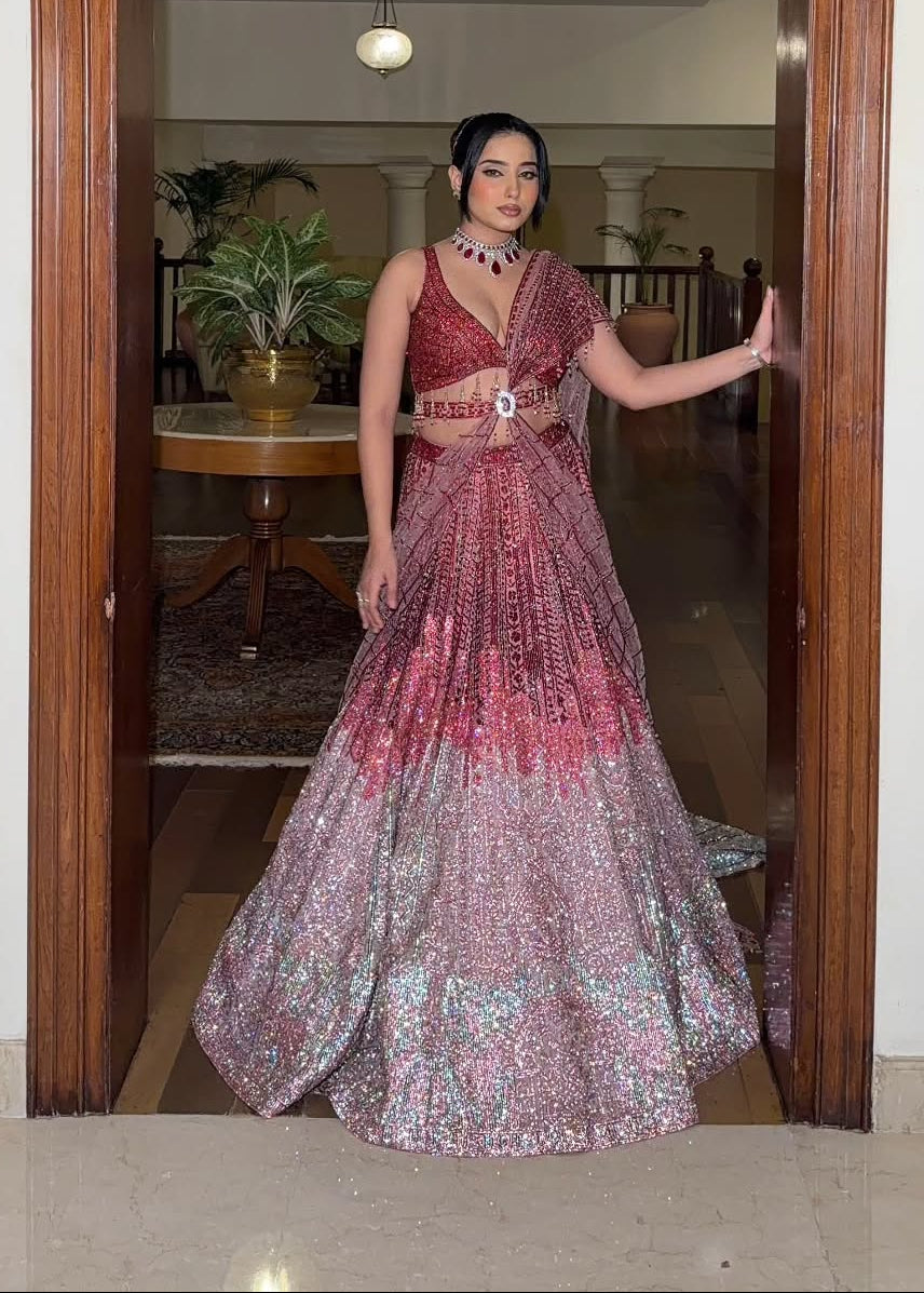 Rose Ombré Sequined Designer Lehenga Set