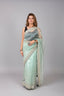 Seafoam Mint Green Sequined Organza Tissue Saree