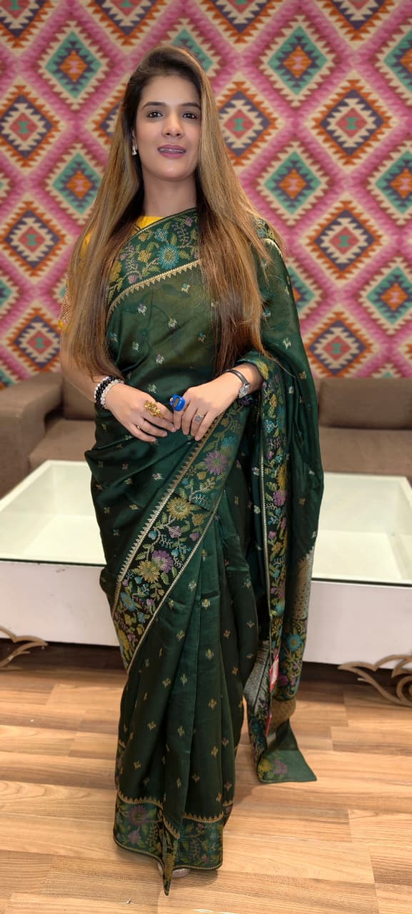 Paithani-Style Bottle Green Silk Saree