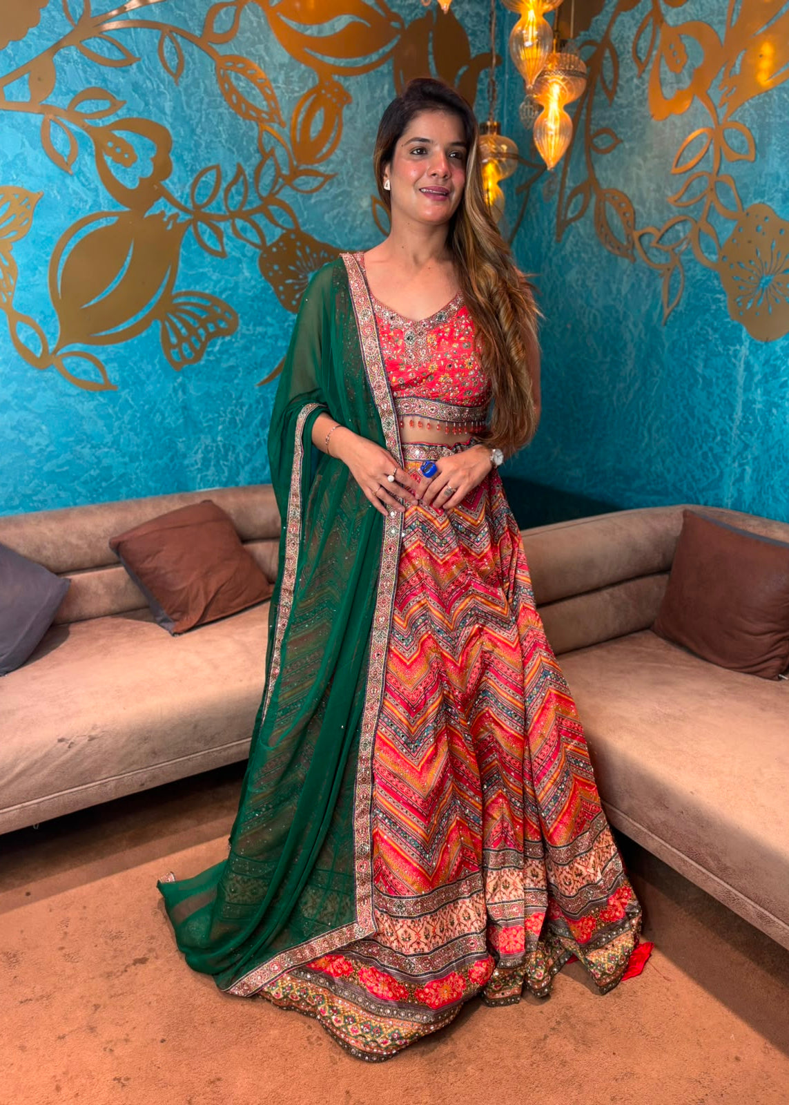 Multicolor Chevron Printed Lehenga Set