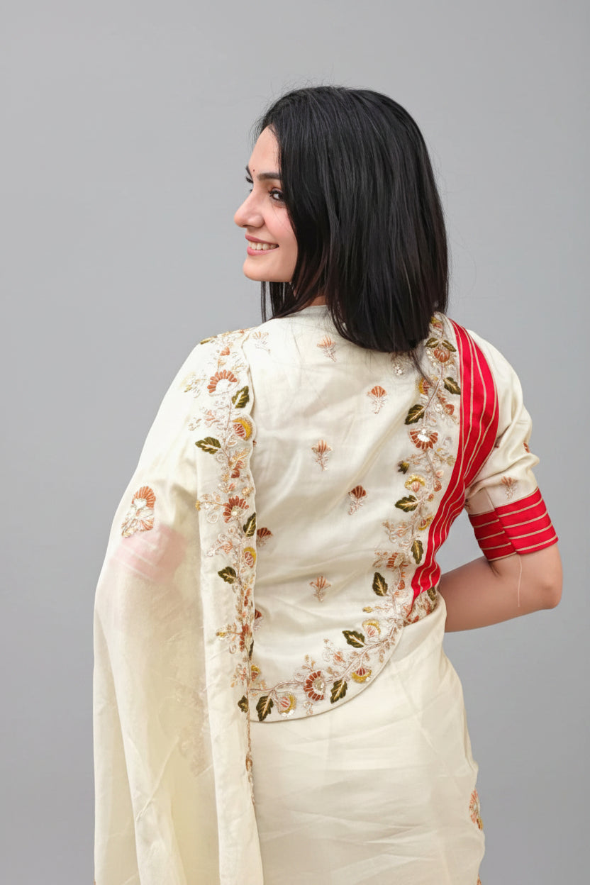 Off-White Chanderi Silk Saree Secondary image