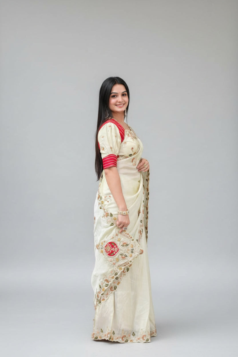 Off-White Chanderi Silk Saree Main image