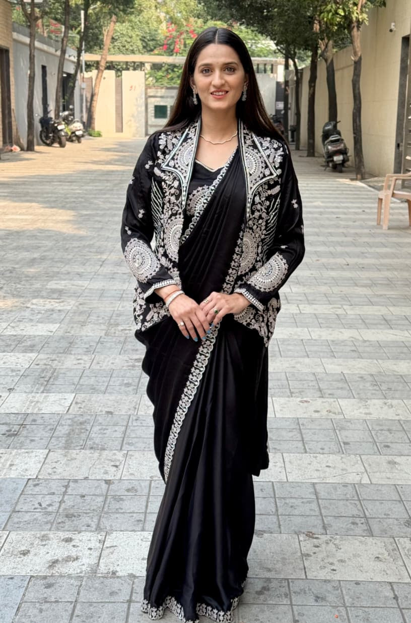 Chic Black Embellished Saree