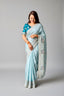 Sky Blue Embroidered Satin Silk Saree