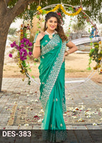 Heavy Floral Embroidered Silk Saree