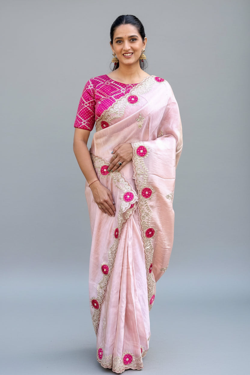 Blush Pink Embroidered Organza Saree Main image