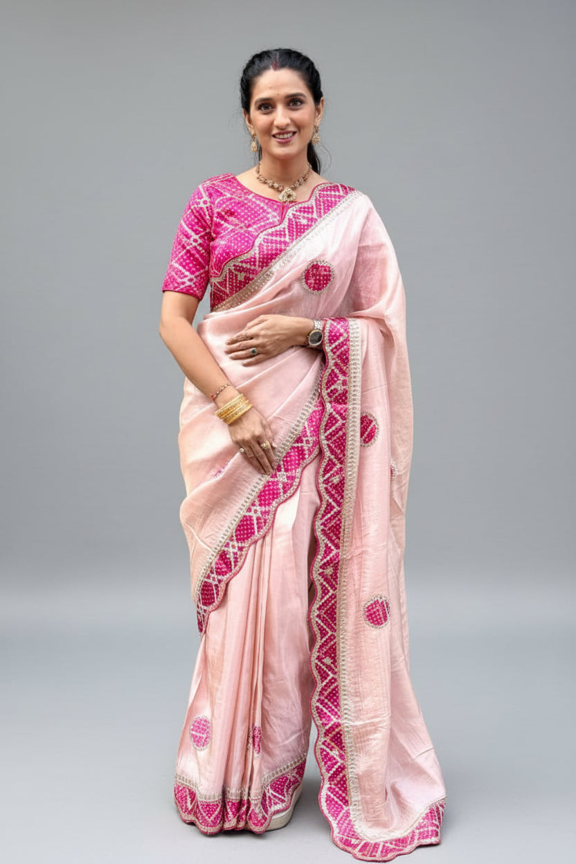Pink Embroidered Organza Saree Main image