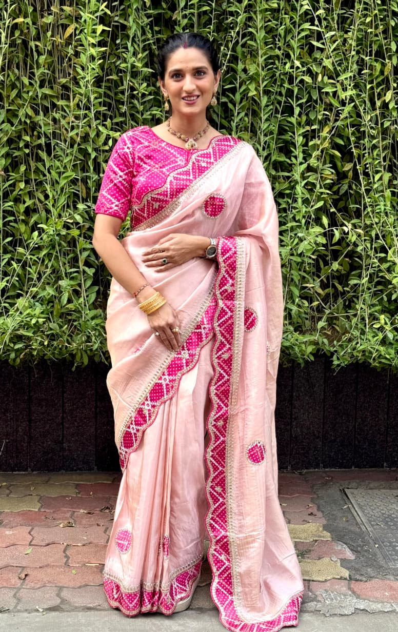 Pink Embroidered Organza Saree