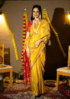 Bright Yellow Embroidered Silk Saree