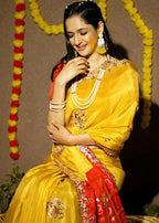 Bright Yellow Embroidered Silk Saree