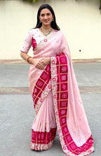 Bandhani Style Embroidered Silk Saree