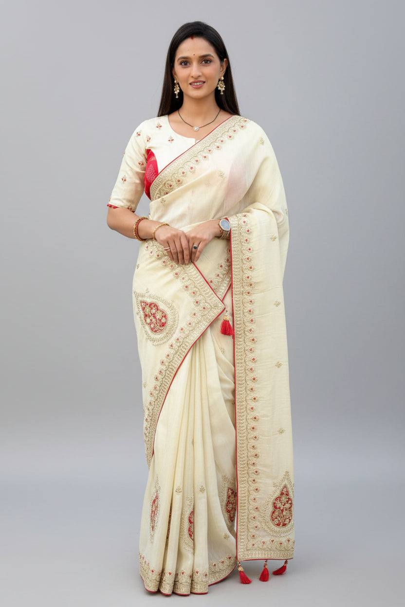Paisley Embroidery Silk Saree Main image