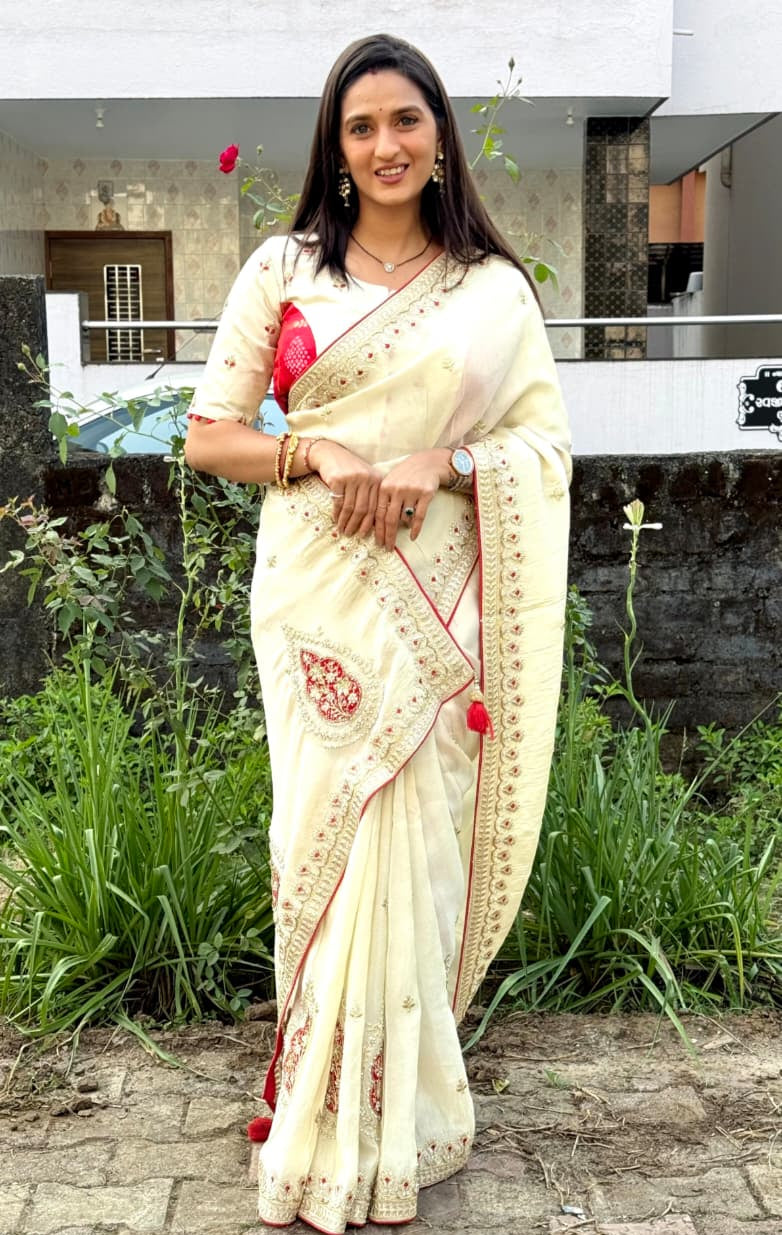 Paisley Embroidery Silk Saree