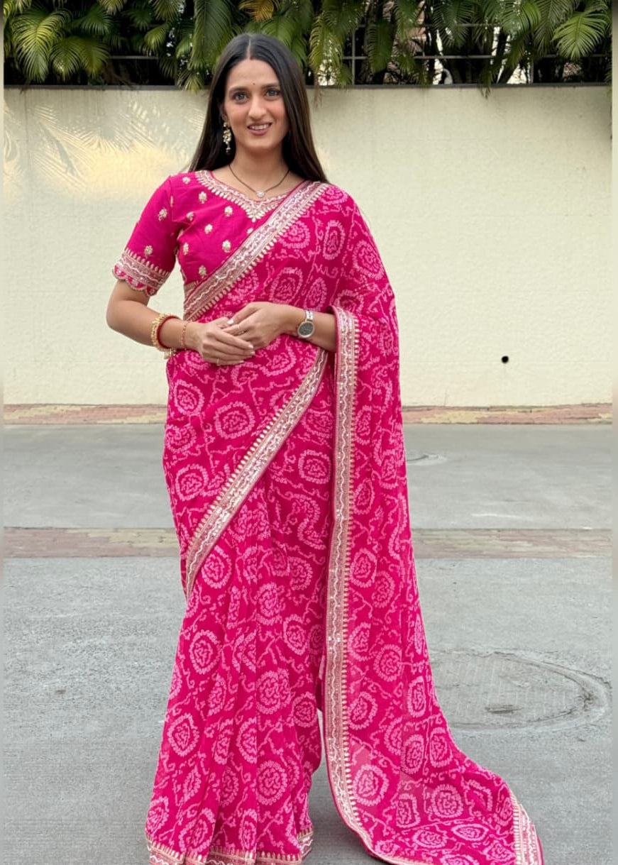 Rani Pink Bandhani Georgette Saree