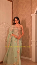 Firozi Embroidered Organza Saree
