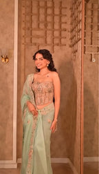 Firozi Embroidered Organza Saree