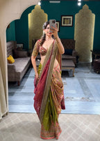 Designer Olive Green Silk Saree