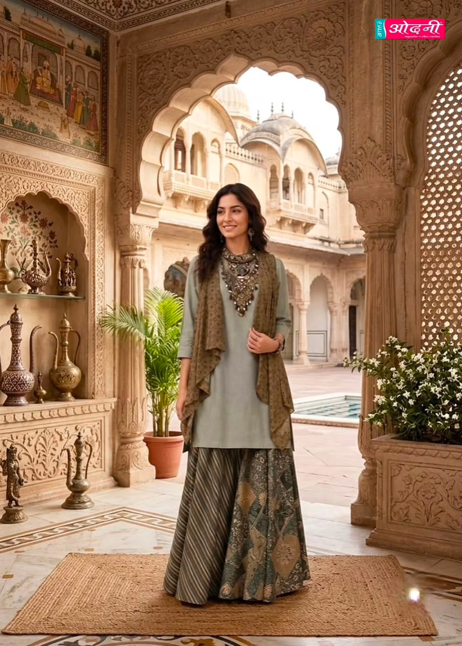 Elegant Sage Green Printed Kurti Set