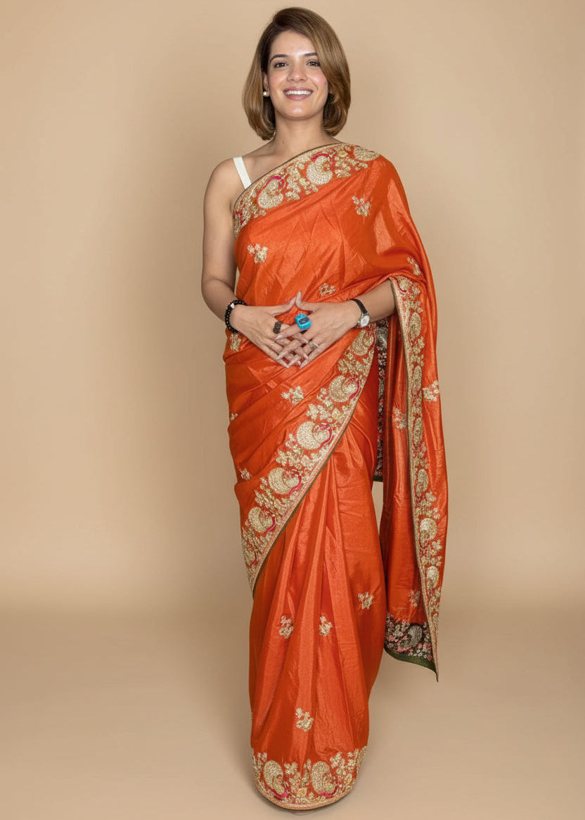 Elegant Rust Orange Silk Saree Main image