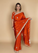 Modern Rust Orange Silk Saree Set