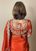 Modern Rust Orange Silk Saree Set