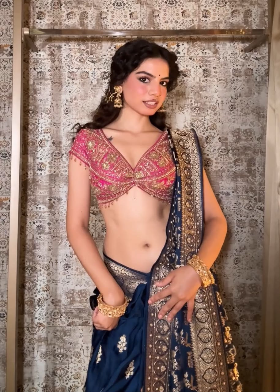 Royal Blue Embroidered Banarasi Saree