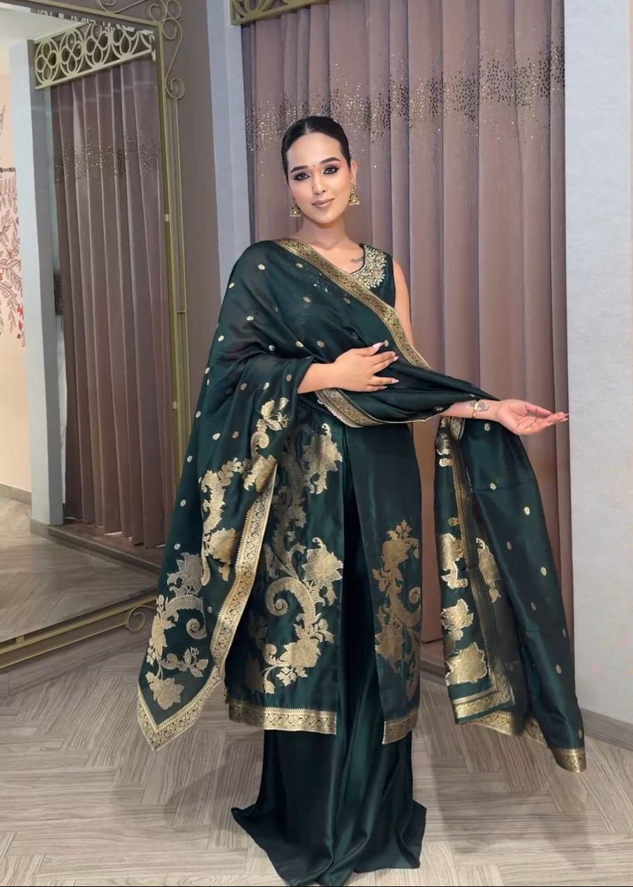 Emerald Green Banarasi Silk Kurta Set