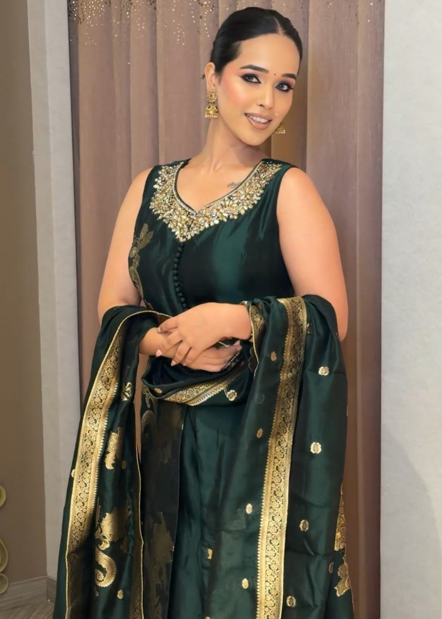 Emerald Green Banarasi Silk Kurta Set