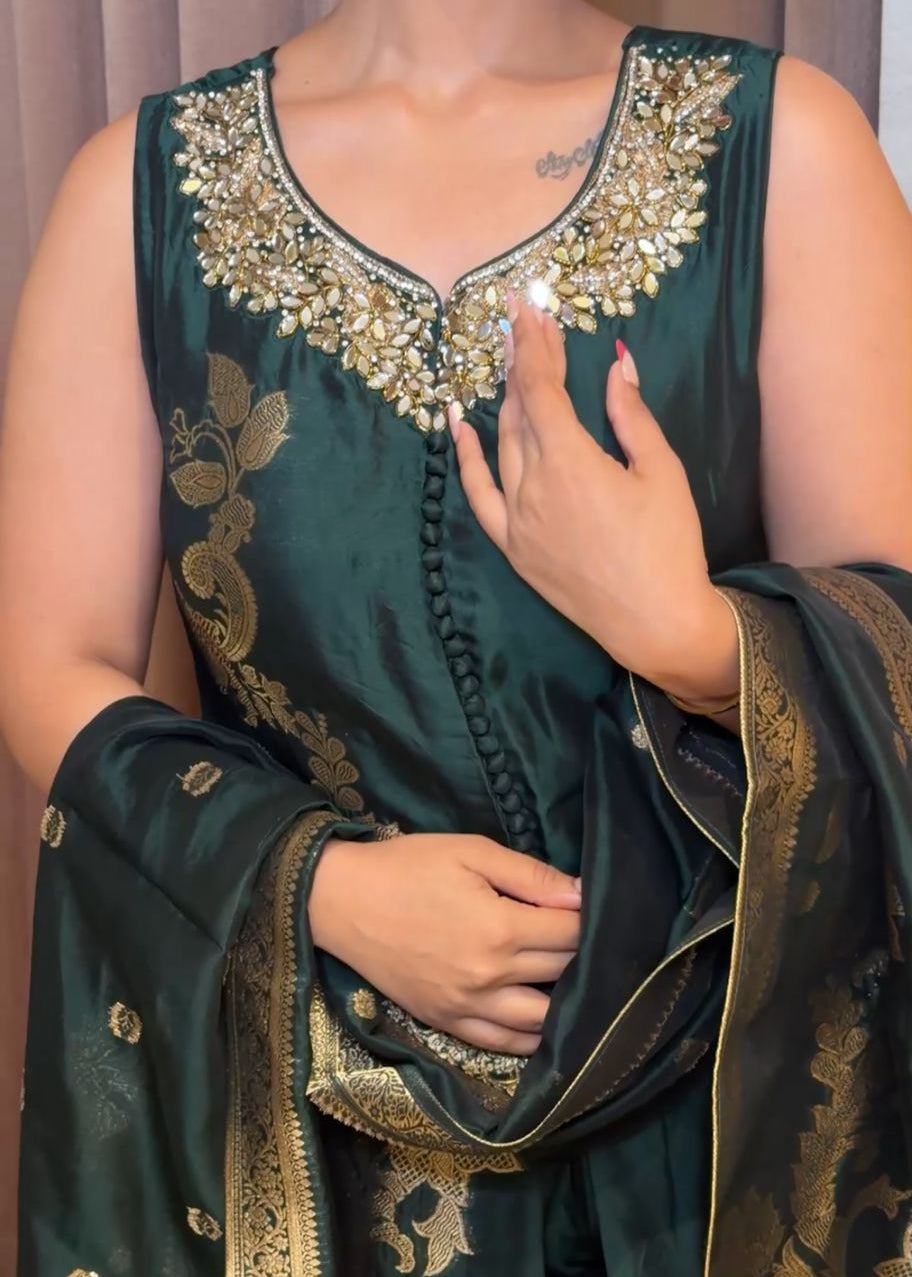 Emerald Green Banarasi Silk Kurta Set