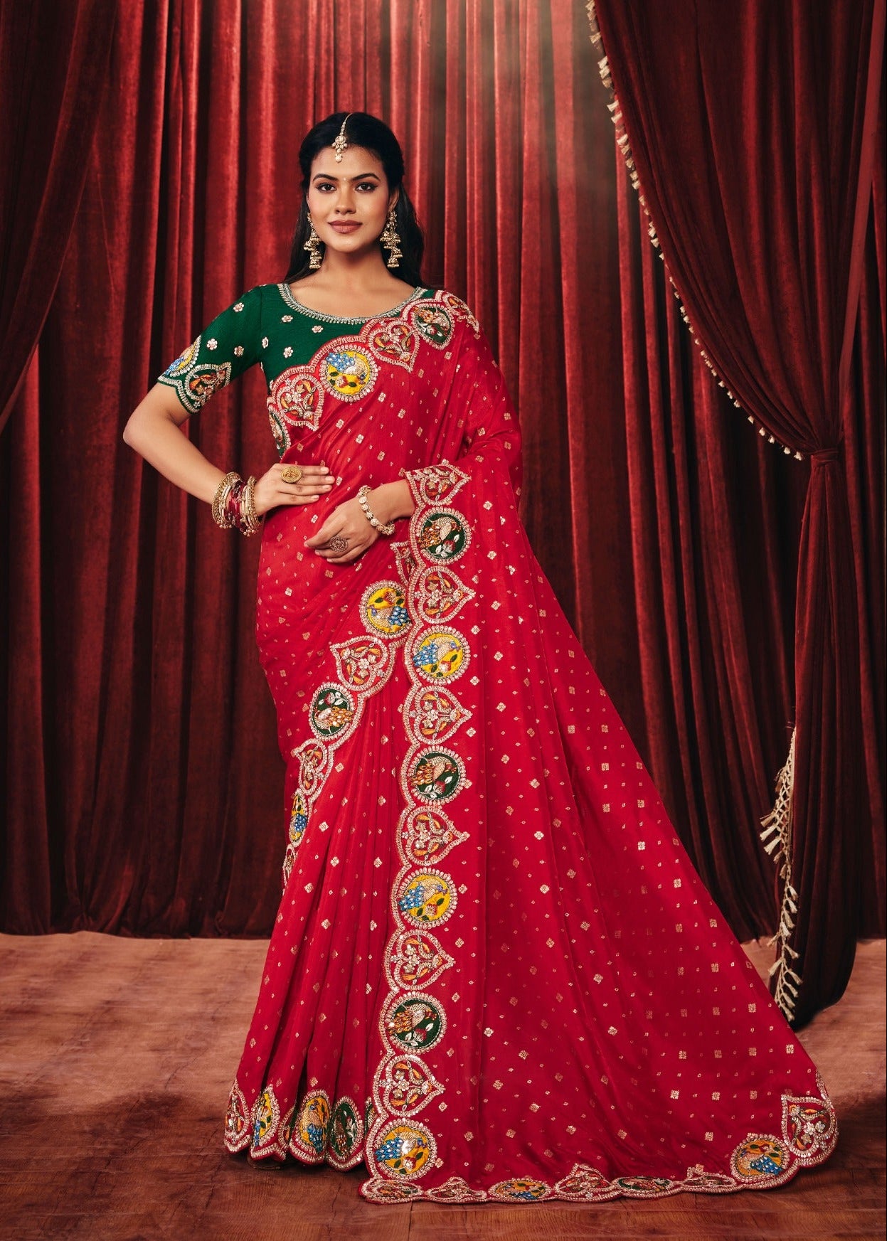 Crimson Red Embroidered Heritage Saree Main image