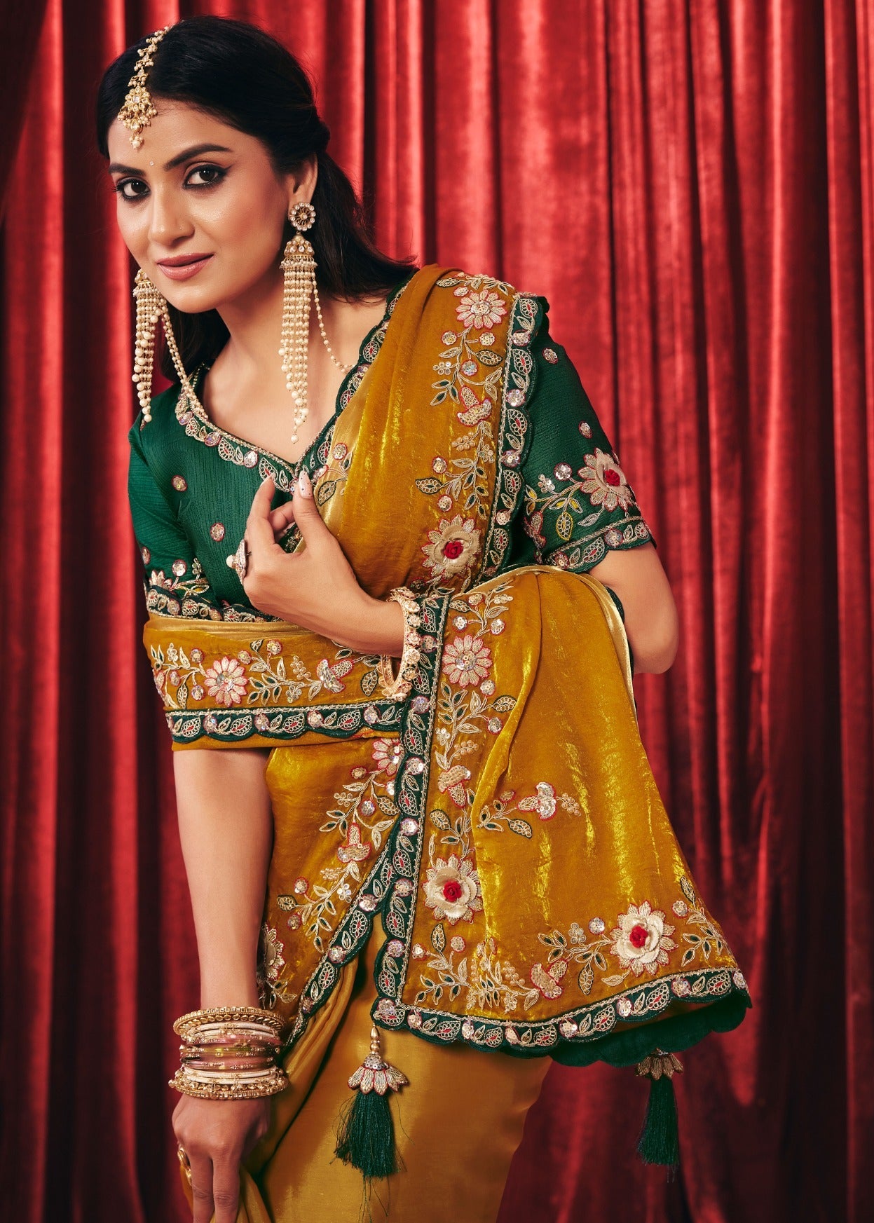 Mustard Gold Dual-Tone Tissue Silk Saree Secondary image