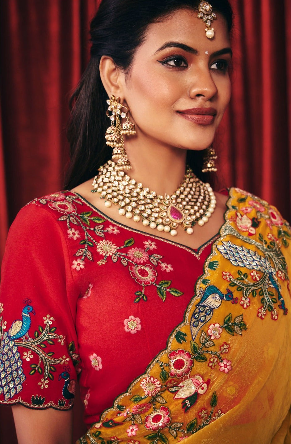 Yellow Embroidered Tissue Silk Saree Secondary image