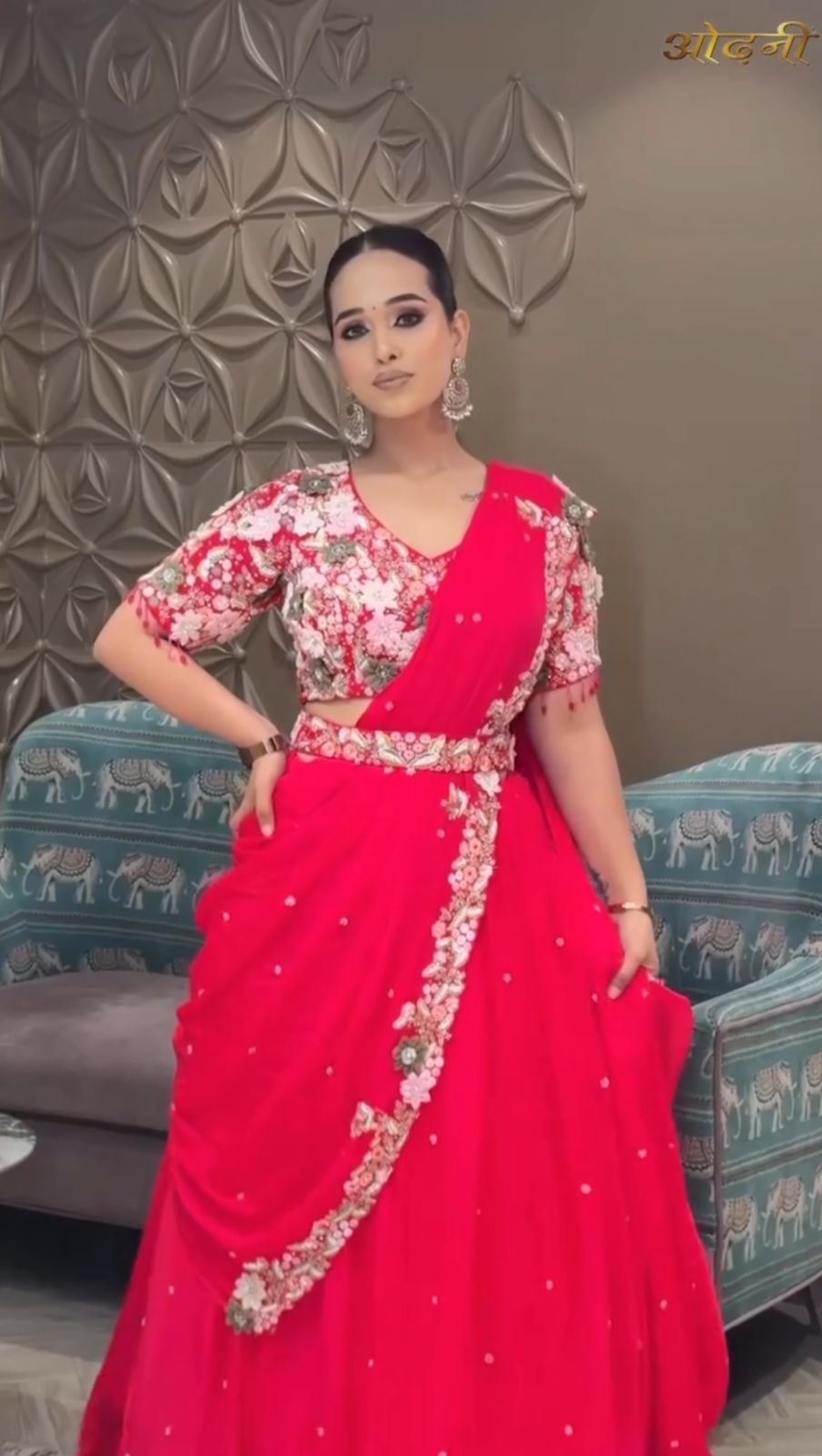 Rani Pink Floral Embroidered Lehenga Set
