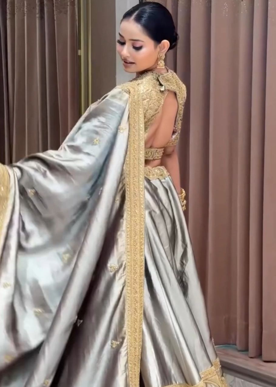 Metallic Silver Tissue Silk Lehenga Set