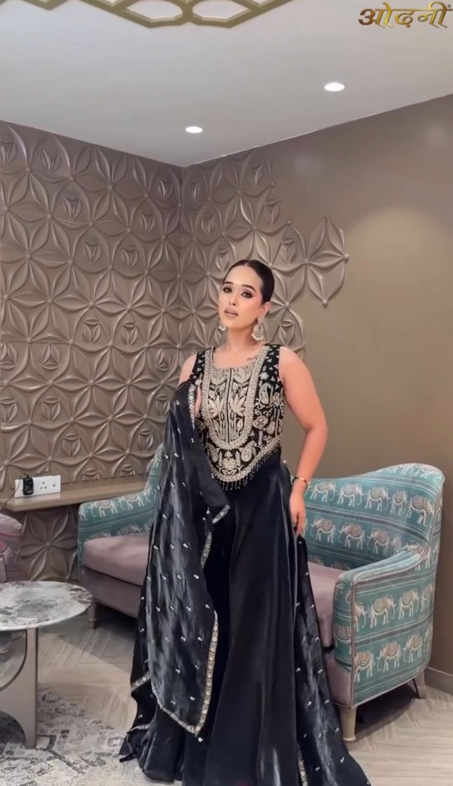 Midnight Black Silk Corset-Style Kurta Set