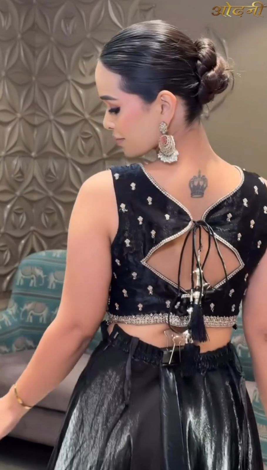 Midnight Black Silk Corset-Style Kurta Set