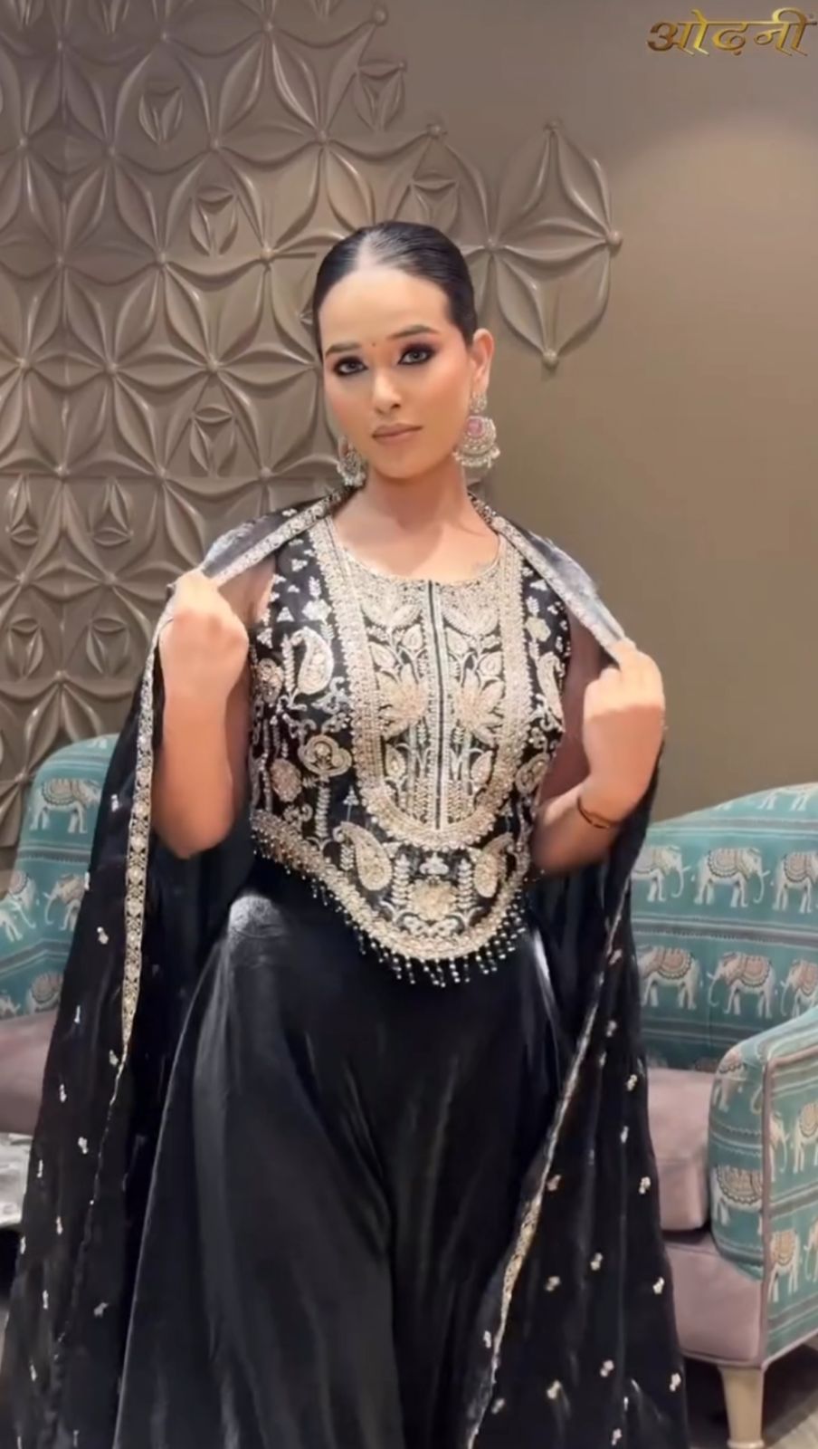 Midnight Black Silk Corset-Style Kurta Set