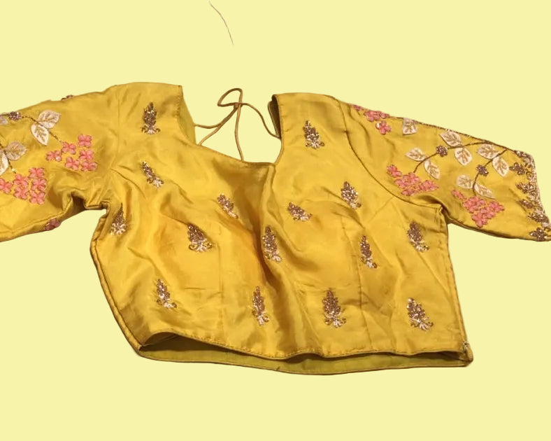 Elegant Yellow Organza Saree with Floral Embroidery Secondary image