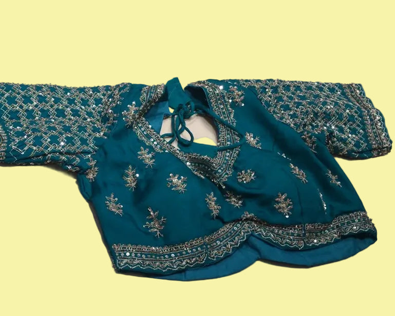 Green Soft Saree with Silver Floral Embroidery Secondary image