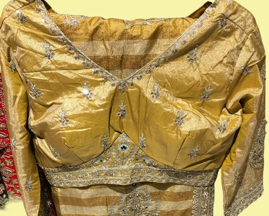 Yellow Silk Saree with Striped Pattern