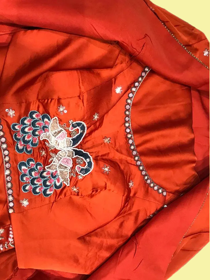 Royal Orange Silk Saree with Designer Embroidered Border