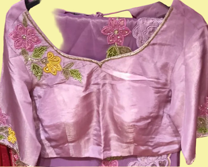 Mauve Soft Fabric Saree with Floral Embroidered Border