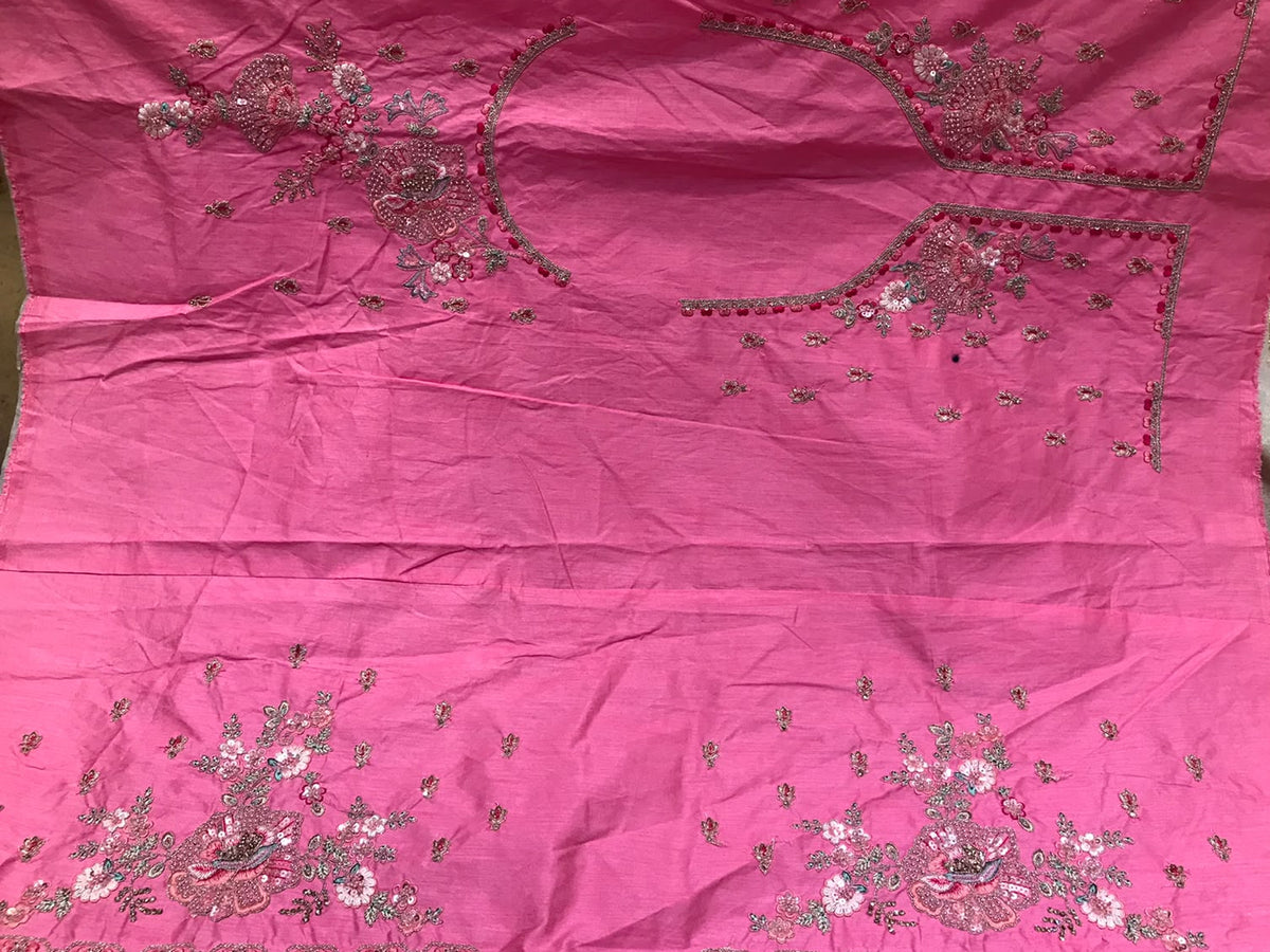 Pink Soft Fabric Saree with Floral Embroidered Border