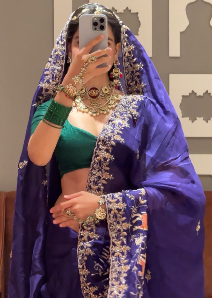 Royal Purple Hand-Embroidered Silk Saree