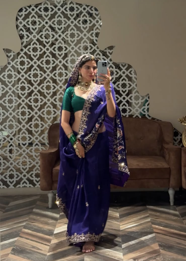 Royal Purple Hand-Embroidered Silk Saree