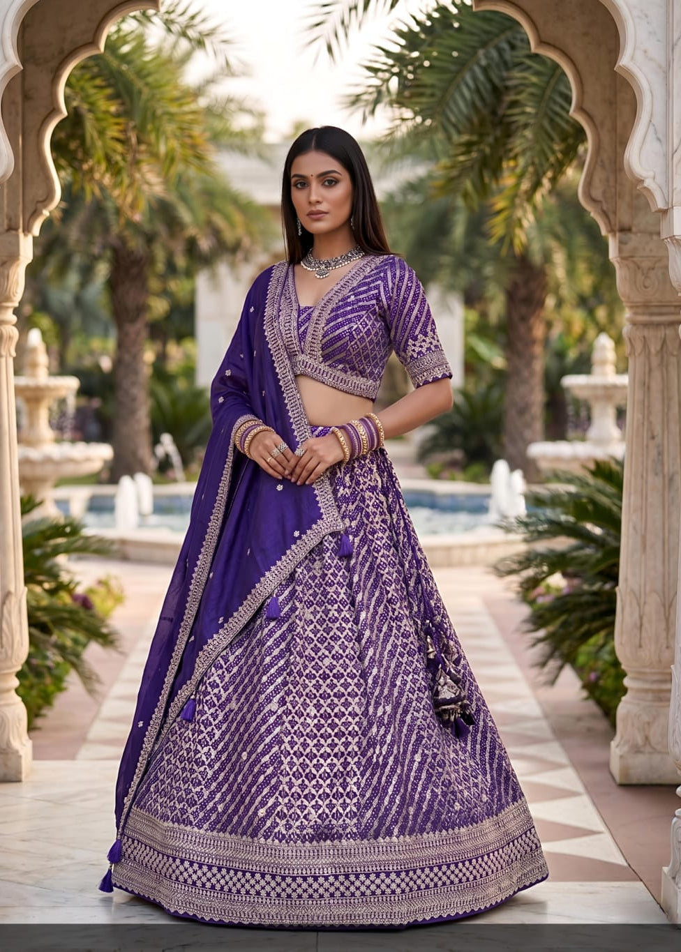 Purple Embroidered Lehenga Choli with Dupatta Main image