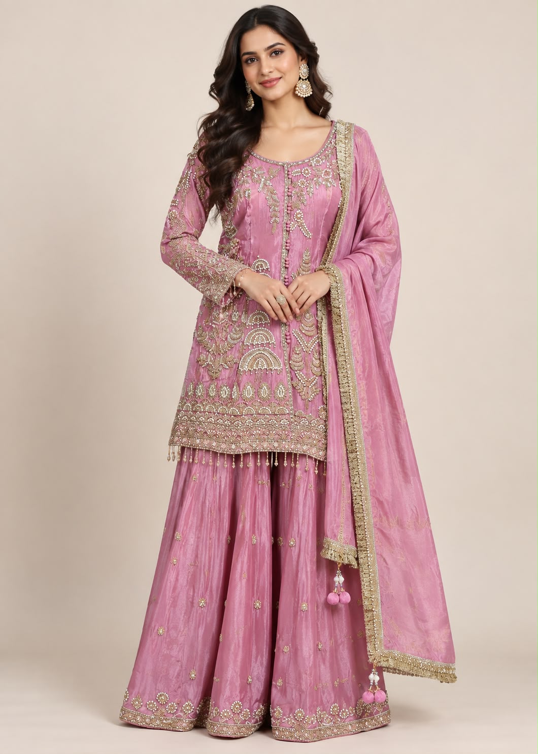 Pink Embellished Palazzo Suit with Dupatta