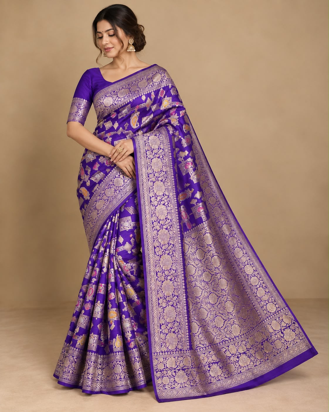 Royal Purple Handwoven Meenakari Banarasi Katan Silk Saree with Blouse